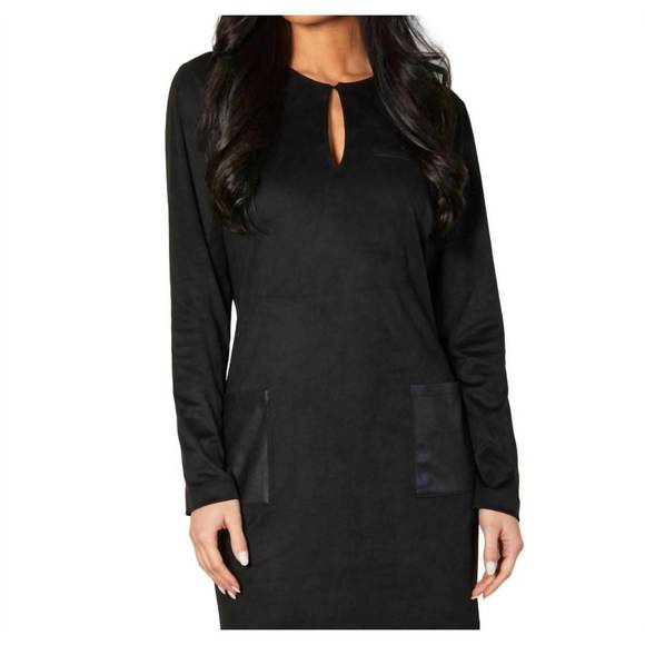 NEW ANGEL APPAREL vegan leather/suede front pocket dress in black - Picture 1 of 4